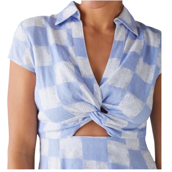 UO Harlow Twist-Front Mini Dress Blue Multi Size XS - Picture 3 of 4